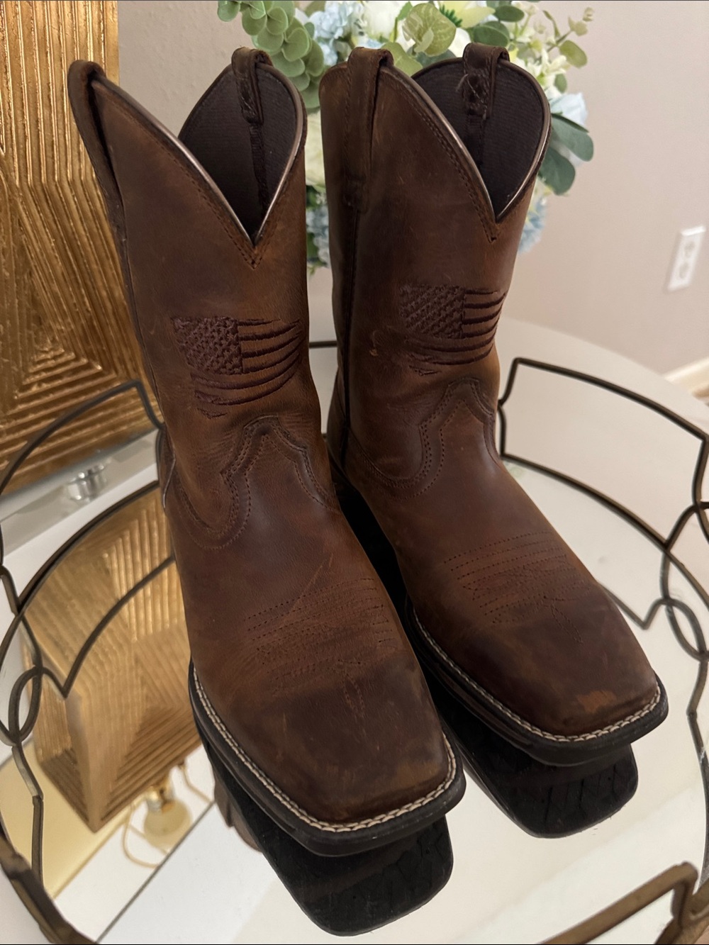 Ariat Brown big boys' Western Cowboy Boots with Flag Stitch